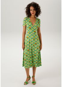 Aniston CASUAL Damen Sommerkleid, bunt, feminin, Gr. 44, bedruckt, gemustert, Single Jersey, Obermaterial: 95% Viskose, 5% Elasthan, Kleider, in