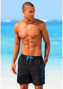 s.Oliver Herren Badeshorts, schwarz, Gr. S, Microfaser, Polyester, Badehosen, mit trendigem Logoprint