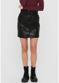 Only Damen Lederimitatrock "ONLMAIYA-MIRI FAUX LEATHER SKRT", schwarz, feminin, Gr. M, unifarben, leicht glänzend, Web, Obermaterial: 100% Polyester,