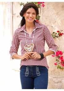 Classic Basics Damen Trachtenbluse, weiß, Gr. 50, gemustert, kariert, 65% Polyester, 35% Baumwolle, Blusen