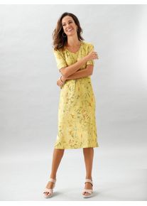 Inspirationen Damen Jerseykleid "Jersey-Kleid", gelb, Gr. 36, geblümt, gemustert, mehrfarbig, Jersey, Single Jersey, 96% Viskose, 4% Elasthan, Kleider