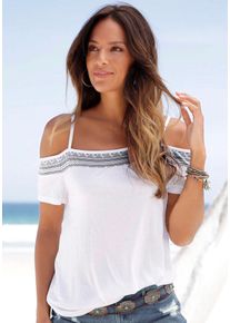 s.Oliver Damen Kurzarmshirt, bunt, casual, Gr. 32, Jersey, Obermaterial: 100% Viskose, Shirts, mit gedruckter Bordüre und verstellbaren Trägern,