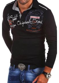 behype Herren Poloshirt "Ambition", schwarz, casual, Gr. M, bedruckt, bestickt, unifarben, 100% Baumwolle, Shirts, mit Hemdkragen und Prints