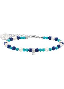 Thomas Sabo Damen Charm-Armband "mit weißen Perlen und blauen Beads, A2141-158-7-L19v", 19, Silber 925 (Sterlingsilber)-Perlen, silber, Silber 925