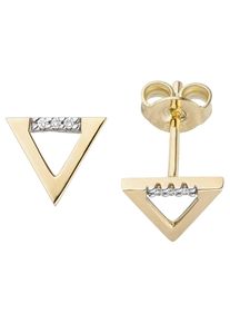Jobo Damen Paar Ohrstecker, P1 = bei 10-facher Vergrößerung erkennbare Einschlüsse, Gelbgold 585-Diamanten, gelb, Gelbgold 585, Diamanten, Ohrringe,