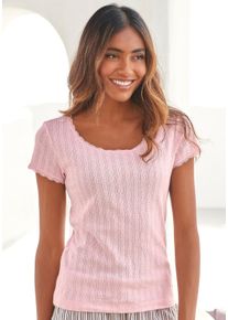 s.Oliver Damen Pyjamaoberteil, Gr. 32, rosa, Feinstrick, Obermaterial: 100% Baumwolle, unifarben, feminin, Shirts, aus Ajour-Strick
