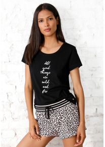 s.Oliver Damen Shorty, Gr. 32, schwarz, Single Jersey, Obermaterial: 100% Baumwolle, animal-print, Basic, Homewear-Sets, mit Leo-Print