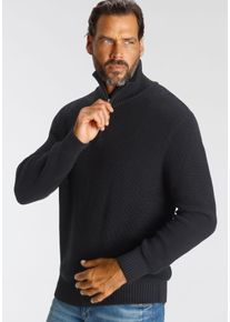 H.I.S. H.I.S Herren Troyer, schwarz, Basic, Gr. XL, unifarben, Strick, Obermaterial: 50% Baumwolle, 50% Polyacryl, Pullover, mit Logo-Reißverschluss