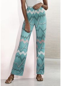 Lascana Damen Pyjamahose, Gr. 32, blau, Single Jersey, Obermaterial: 95% Viskose, 5% Elasthan, gemustert, bedruckt, Basic, Hosen, mit grafischem