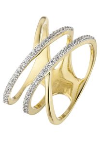 Jobo Damen Goldring, 56, Gelbgold 375, gelb, Gelbgold 375, Fingerringe, breit mehrreihig 375 Gold mit 52 Zirkonia