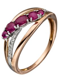 Jobo Damen Diamantring, 50, P1 = bei 10-facher Vergrößerung erkennbare Einschlüsse, Roségold 585-Diamanten, rosa, Rosu00e9gold 585, Diamanten,