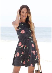 Beach Time BEACHTIME Damen Strandkleid, schwarz, modisch, Gr. 46, bedruckt, Jersey, Obermaterial: 95% Baumwolle, 5% Elasthan, Kleider, mit dezenten Pünktchen,