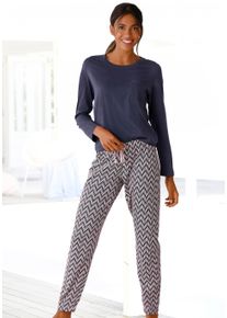 Vivance Dreams Damen Pyjama, Gr. 36, blau, Single Jersey, Obermaterial: 100% Baumwolle, gemustert, Basic, Homewear-Sets, mit gemusterter Schlafhose