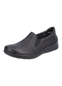 Rieker Damen Slipper, Gr. 41, schwarz, Lederimitat, sportlich, Schuhe, Alltagsschuh, Schlupfschuh, Freizeitschuh mit beidseitigem Stretch