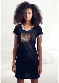 Vivance Dreams Damen Nachthemd, Gr. 36, schwarz, Single Jersey, Obermaterial: 100% Baumwolle, bedruckt, kontrastfarbene Details, casual, Kleider, mit