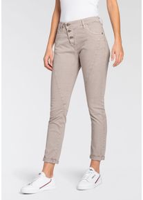 Please Jeans Damen Röhrenhose, beige, Gr. XS, unifarben, Denim/Jeans, Obermaterial: 98% Baumwolle, 2% Elasthan, Hosen, Mit besonderer Knöpfung