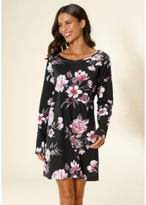 Vivance Dreams Damen Nachthemd, Gr. 32, schwarz, Single Jersey, Obermaterial: 100% Baumwolle, geblümt, feminin, Kleider, mit großem Blumendruck