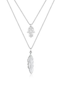 Elli Damen Gliederkette "Layer Feder Hamsa Kristalle 925 Silber", 45, ohne Stein, Silber 925 (Sterlingsilber), L: 45cm, silber, Silber 925
