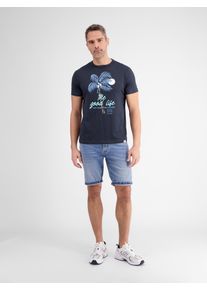 Lerros Herren T-Shirt "Lerros Rundhals T-Shirt für Herren mit Palmenprint", blau, Gr. S, 100% Baumwolle, Shirts