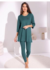Ascafa Damen Schlafanzug, Gr. 36, blau, Leggings: 95%BW, 5%EL, 195gsm% 2 Teile mit untersch. Material, 50% Baumwolle, 50% Modal, Hose:95% Baumwolle,