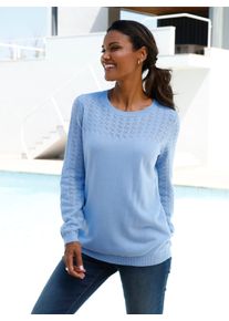 Classic Basics Damen Rundhalspullover "Ajour-Pullover", blau, Gr. 44, unifarben, 100% Polyacryl, Pullover