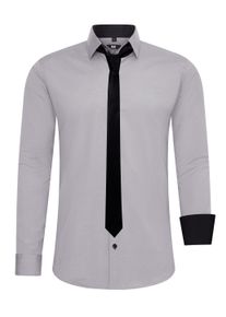 Rusty Neal Herren Langarmhemd, grau, casual, Gr. XXXL, unifarben, 60% Baumwolle, 37% Polyester, 3% Elasthan, Hemden, mit Krawatte
