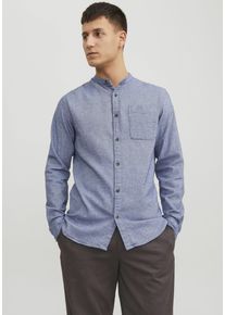 Jack & Jones JACK & JONES Herren Langarmhemd "JJEBAND MELANGE SHIRT LS SN", blau, modisch, Gr. S, unifarben, Web, Obermaterial: 100% Baumwolle, Hemden