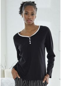 Vivance Dreams Damen Pyjamaoberteil, Gr. 32, schwarz, Single Jersey, Obermaterial: 100% Baumwolle, modisch, Shirts, mit Paspel und kurzer
