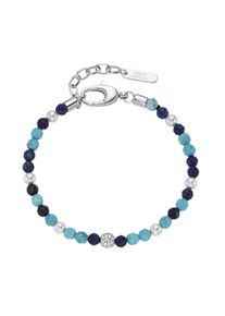 Damen Armband "mit Zirkonia, Steinkugeln und Muschelkern-Perlen, Silber 925", 20cm, Silber 925 (Sterlingsilber), blau, Giorgio Martello MILANO,