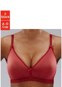 Petite Fleur Damen Bralette-BH, Gr. 70, rot, Jersey, Spitze, Obermaterial: 80% Baumwolle, 10% Elasthan, 10% Polyamid, Basic, BHs, ohne Bügel mit