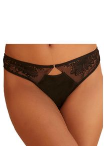 Lascana Damen Tanga, Gr. 44, schwarz, Spitze, Obermaterial: 88% Polyamid, 12% Elasthan, Unterhosen, mit Spitzeneinsätzen in cooler Tattoo-Optik