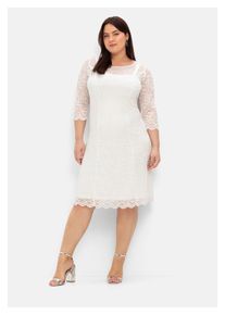 sheego Damen Spitzenkleid "Große Größen", weiß, elegant, Gr. 40, unifarben, Obermaterial: 50% Polyamid, 45% Polyester, 5% Elasthan;Futter: 95%
