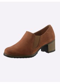Heine Damen Hochfrontpumps, Gr. 38, braun, Leder, Rindsleder, Veloursleder, modisch, Schuhe