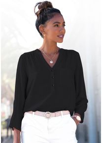 Lascana Damen Schlupfbluse, schwarz, modisch, Gr. 38, unifarben, Web, Obermaterial: 100% Viskose, Blusen, mit 3/4-Ärmeln und Knopfleiste, Damenbluse