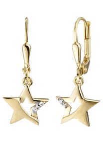 Jobo Damen Paar Ohrhänger "Stern", Gelbgold 333, gold, Gelbgold 333, Ohrringe, 333 Gold mit Zirkonia