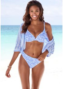 Vivance Damen Bügel-Bikini-Top "Leni", blau, Gr. 38, floral, bedruckt, Microfaser, Bikini-Oberteile, mit gelaserter Wellenkante