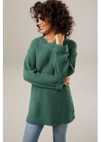 Aniston CASUAL Damen Longpullover, grün, modisch, Gr. 36, meliert, Grobstrick, Obermaterial: 100% Polyacryl, Pullover, mit fixierten Umschlag an den