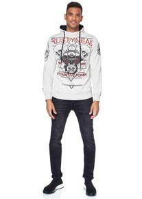 Rusty Neal Herren Kapuzensweatshirt "Rusty Neal Sweater", grau, sportlich, Gr. L, bedruckt, mehrfarbig, 70% Baumwolle, 30% Polyester, Sweatshirts,