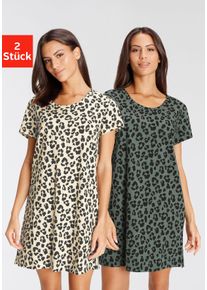 Vivance Dreams Damen Sleepshirt, Gr. 36, schwarz, Single Jersey, Obermaterial: 100% Baumwolle, animal-print, Basic, Kleider, mit Leo-Muster