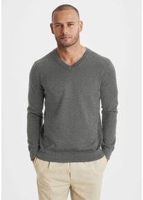 H.I.S. H.I.S Herren Strickpullover, grau, Basic, Gr. S, meliert, Feinstrick, Obermaterial: 60% Baumwolle, 40% Polyester, Pullover, mit V-Ausschnitt,