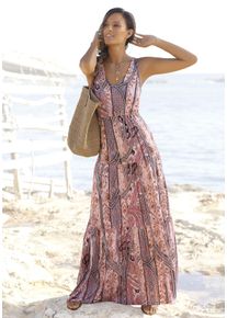 Buffalo Damen Maxikleid, rosa, Gr. 36, Jersey, Obermaterial: 100% Viskose, Kleider, mit modischen Volants und Allover-Druck, Sommerkleid, Strandkleid