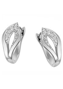 Firetti Damen Paar Creolen "Schmuck Geschenk Silber 925 Ohrschmuck Blatt glitzernd", Silber 925 (Sterlingsilber), silber, Silber 925