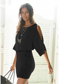 Buffalo Damen Jerseykleid, schwarz, modisch, Gr. 34, unifarben, Jersey, Obermaterial: 95% Viskose, 5% Elasthan, Kleider, mit Ärmelschlitzen,
