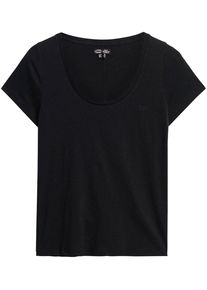 Superdry Damen Kurzarmshirt "SCOOP NECK TEE", schwarz, casual, Gr. M, unifarben, Single Jersey, Obermaterial: 60% Baumwolle, 40% Modal, Shirts