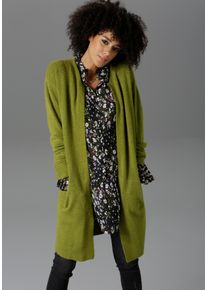 Aniston CASUAL Damen Strickjacke, grün, modisch, Gr. 46, unifarben, Feinstrick, Obermaterial: 74% Polyacryl, 23% Polyamid, 3% Elasthan, Strickjacken,