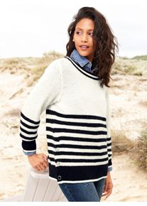 Heine Damen Rundhalspullover "Pullover", beige, Gr. 38, gemustert, gestreift, 38% Polyacryl, 30% Polyamid, 28% Polyester, 4% Wolle, Pullover