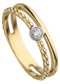 Jobo Damen Fingerring "2-reihiger Ring mit Diamant 0,07 ct.", 60, SI = kleine Einschlüsse, Gelbgold 585-Diamanten, gelb, Gelbgold 585, Diamanten,