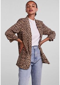 Pieces Damen Blusenblazer "PCBOSELLA 3/4 PRINTED BLAZER NOOS", braun, modisch, Gr. S, gemustert, animal-print, mehrfarbig, kontrastfarbene Details,