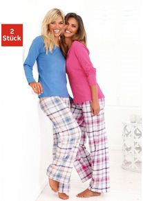 Arizona Damen Schlafanzug, Gr. 36, bunt, Single Jersey, Obermaterial: 100% Baumwolle, kariert, unifarben, Basic, Homewear-Sets, mit Hose im Karodesign