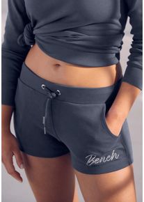 Damen Sweatshorts, BENCH. LOUNGEWEAR, Gr. 52, blau, Interlock, Obermaterial: 100% Baumwolle, unifarben, bestickt, Basic, Hosen, mit glänzender